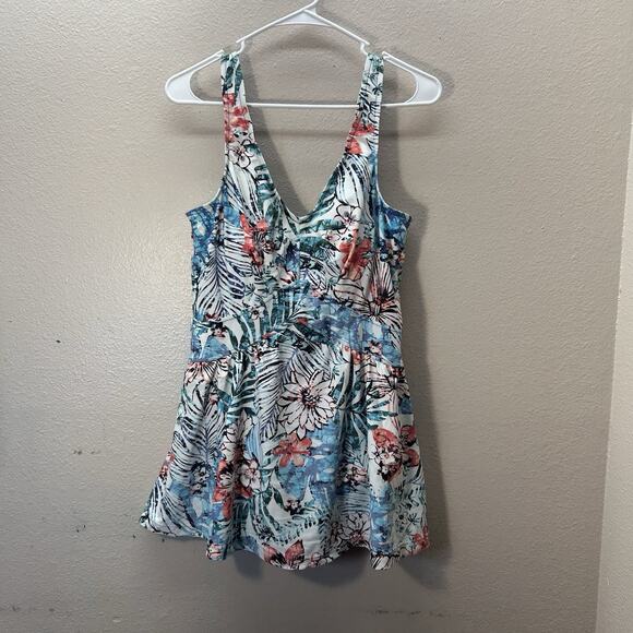 Maxine of Hollywood Azul One Piece V Neck Floral Swimdress Swim Suit Size 14 - Picture 1 of 11